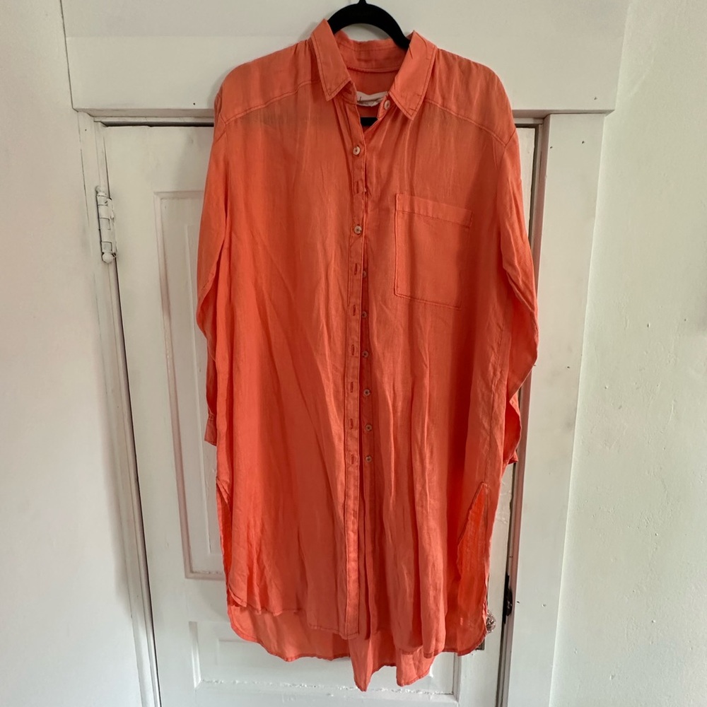 Coral Button-Up Linen Cover Up or Dreas